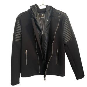 Hard Soda Black Vegan Faux Leather Moto Zip Detail Jacket Size M